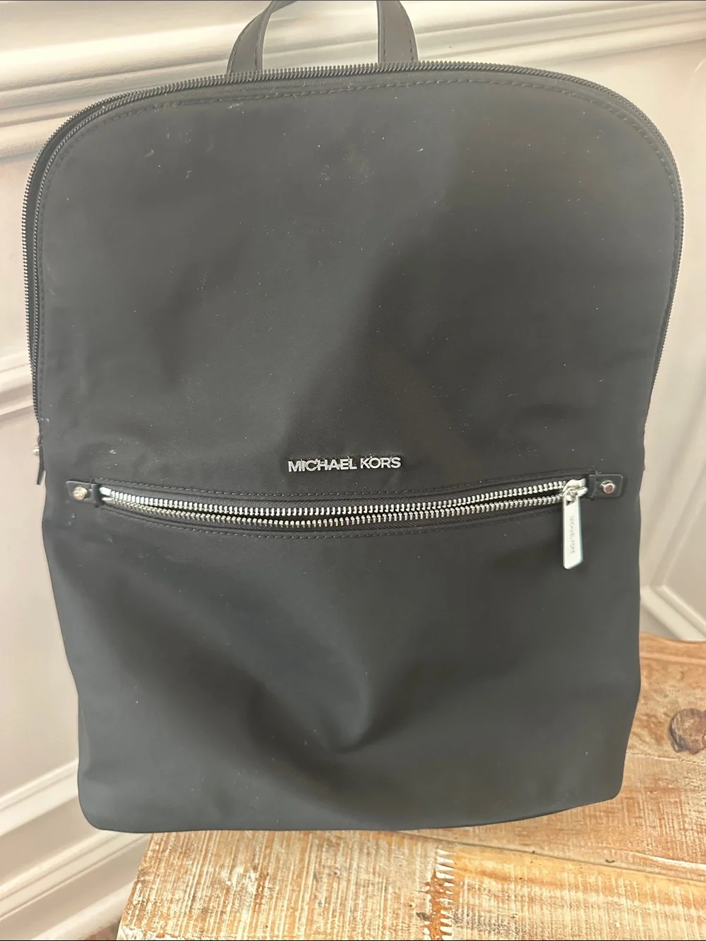Michael Kors Woman’s Black Nylon Backpack with Front Zip Pocket